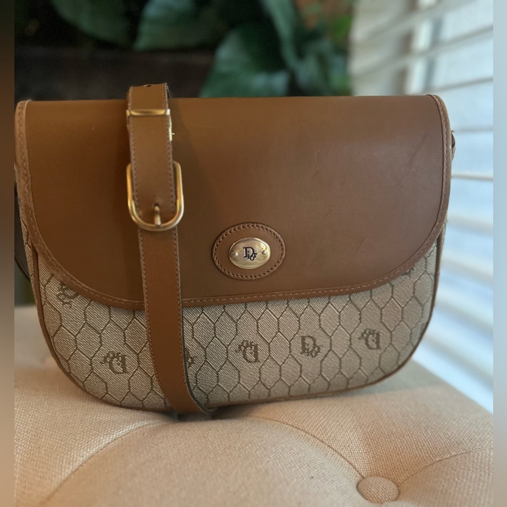 Christian Dior Honeycomb Beige Canvas/Leather Crossbody bag - 100% Authentic